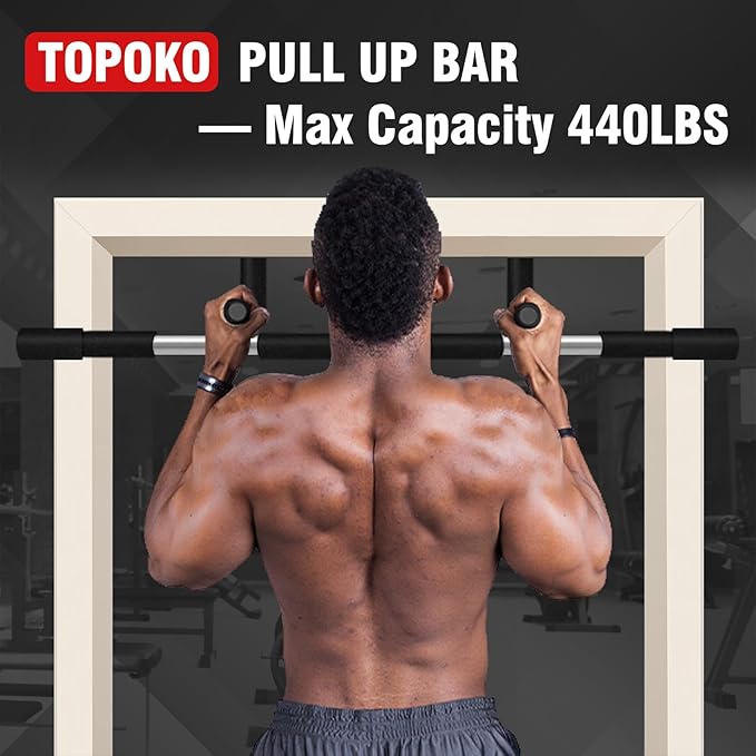 TOPOKO Upgrade Pull Up Bar for Doorway - Max Capacity 440 lbs, Portable Upper Body Workout Bar for Strength Training