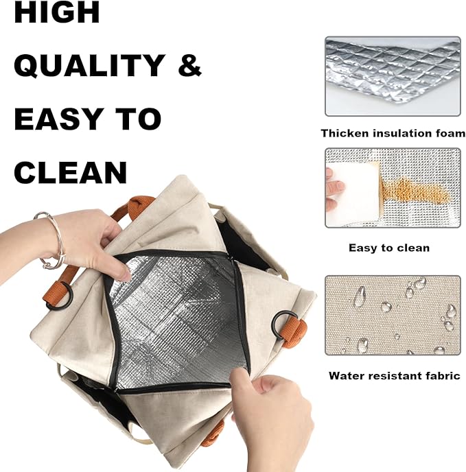 Joymee Lunch Bag Women Insulated Lunch Box with Adjustable Shoulder Strap Large Reusable Leakproof Spacious Cooler Tote for Women Men Adult with Bottle Holder and Side Pockets - Beige