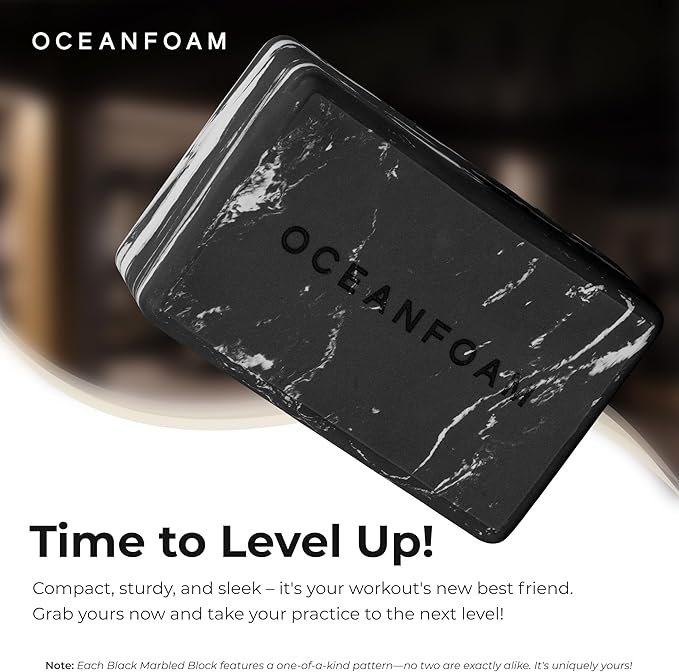 Oceanfoam Workout Block - High-Density Foam Exercise Block, Lightweight, Non-Slip for Stability & Support in Pilates, Yoga, Stretching & More - Algae-based EVA Foam, 9"x6"x4" (Black)
