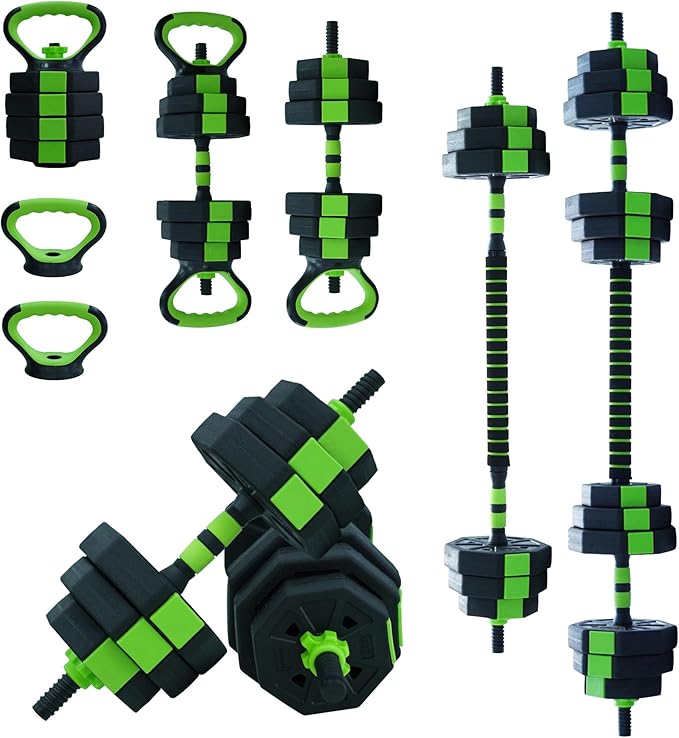 4-In-1 Adjustable Weights Dumbbell Set, Weight Set with Connector Used As Kettlebells, Barbell, Push Up Stand, Fitness Exercise Dumbbell, Free Weight Set for Home Gym