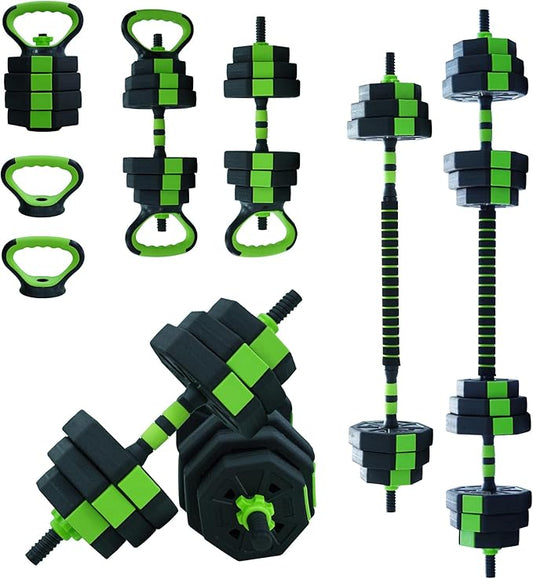 4-In-1 Adjustable Weights Dumbbell Set, Weight Set with Connector Used As Kettlebells, Barbell, Push Up Stand, Fitness Exercise Dumbbell, Free Weight Set for Home Gym