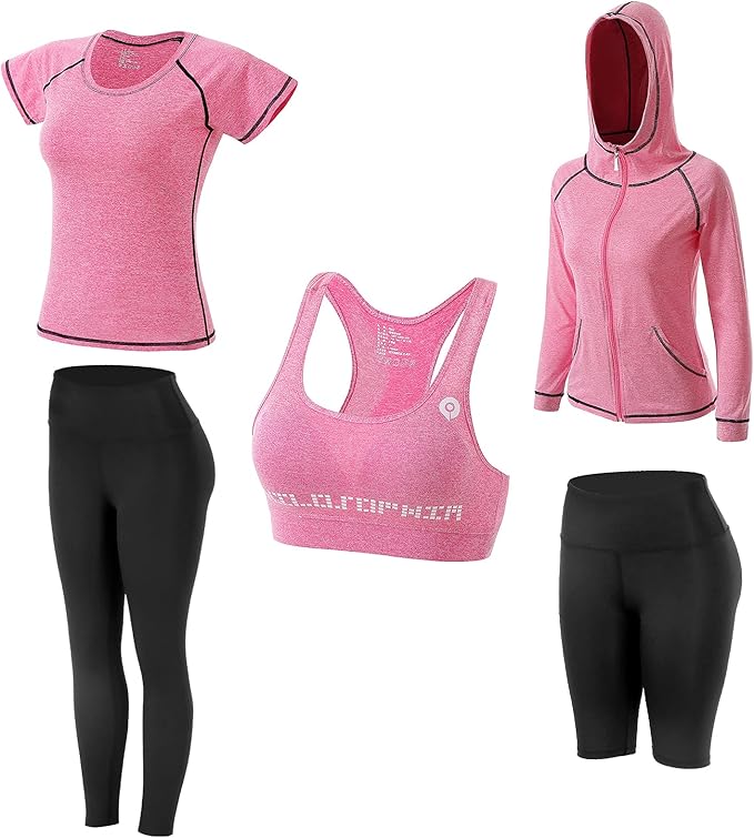 Women Workout Clothes Set 5 PCS Exercise Athletic Outfits Set