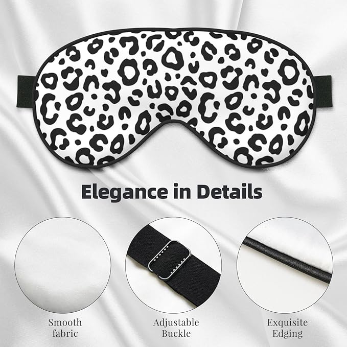 Sleep Eye Mask Black and White Leopard Sleep Mask for Women Men Comfortable Eye Mask with Adjustable Strap Soft Eye Cover Blindfold for Travel Yoga Nap Shift Work