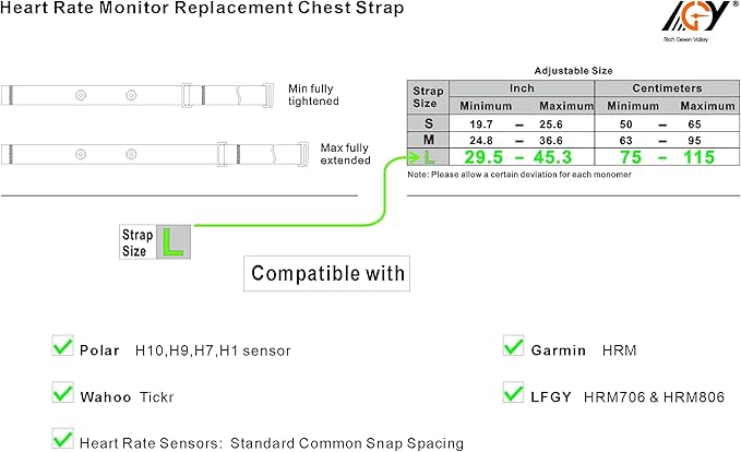 Heart Rate Monitor Replacement Chest Strap Compatible with Polar H10 H9 H7 H1 Wahoo Tickr Garmin Chest Belt