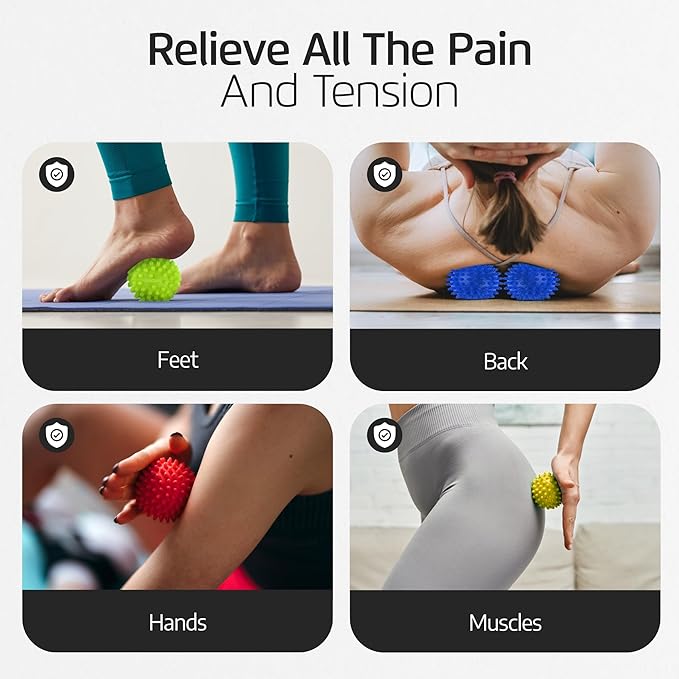 Logest 4-Piece Set Foot Massage Ball - for Trigger Point Therapy, Injury Rehabilitation & Deep Tissue Massage Balls - Prevent Stiffness & Improve Strength - Silicon with Nodules - Spike Ball