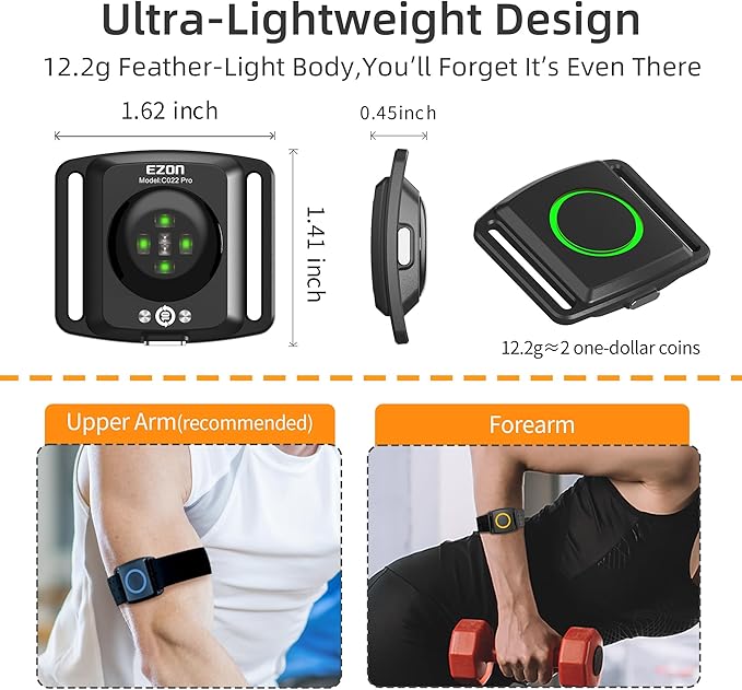 EZON C022Pro Heart Rate Monitor Armband with ANT+ & Bluetooth, LED HR Zone Indicator Lights,3ATM Waterproof, Adjustable Arm Strap for Running Cycling Gym, Compatible with Peloton/Wahoo/Strava