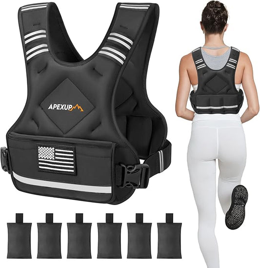 APEXUP Adjustable Weighted Vest, 4-10lb/12-18lb/20-32lb Vest with 6 Ironsand Weights and Large Pocket, Weight Vest for Men Women Strength Training, Running, Walking