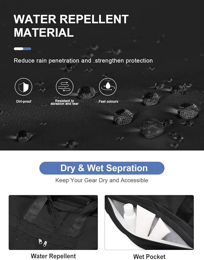 Gym Bag for Women Men with Shoe Compartment, Sport Duffel Bag, Waterproof Travel Weekender Overnight Carry on Bag for Yoga, Black