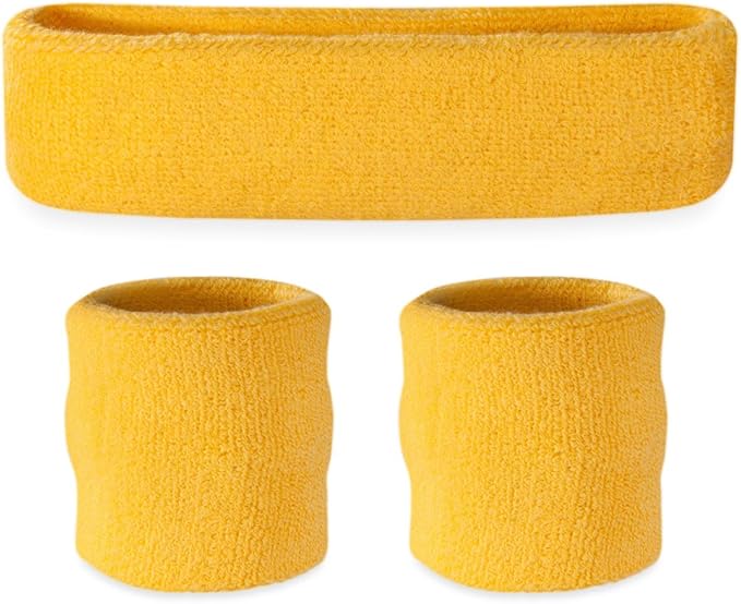 Suddora Sweatbands Set, Moisture Wicking 2 Wristbands and 1 Headband, Breathable Terry Cloth Athletic Bands for Basketball, Tennis, Yoga, Gym, Sweat Bands for Costumes and Cosplay