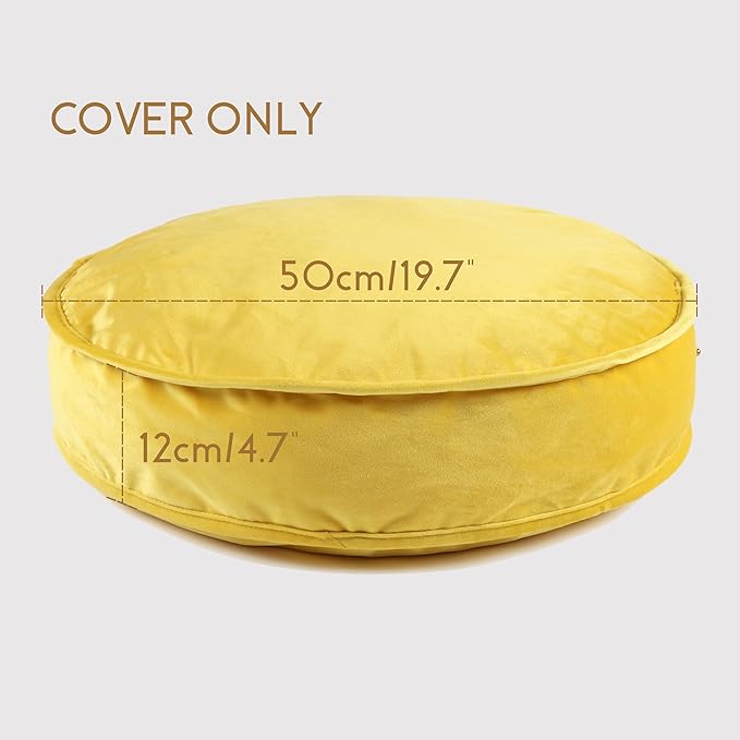 Round Floor Pillow Cover Velvet Throw Seating Pouf Yoga Meditation Cushion Plush Case Reading Room Decor Cover Only (19.7IN, Yellow)
