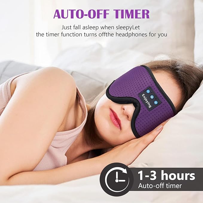 Sleep Headphones, Sleep Mask Bluetooth Wireless Music Eye Mask, Mask with Bluetooth Headphones Ultra-Thin Stereo Speakers Perfect for Sleeping (Purple)