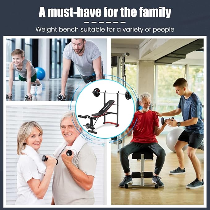 OPPSDECOR 661LBS Weight Bench Set, 8 in 1 Adjustable Bench Press with Squat Rack Leg Extension & Leg Curl Workout Bench with Safety Bar Catches Standard Weight Training Benches for Home Gym