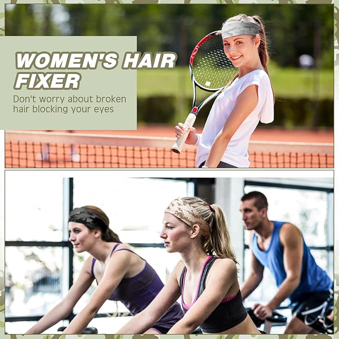 18 Pcs Sports Sweatbands for Men Women Camo Headbands Workout Non Slip Headbands Breathable Head Band Fitness Stretchy Unisex Hairband for Yoga Running Cycling Ball