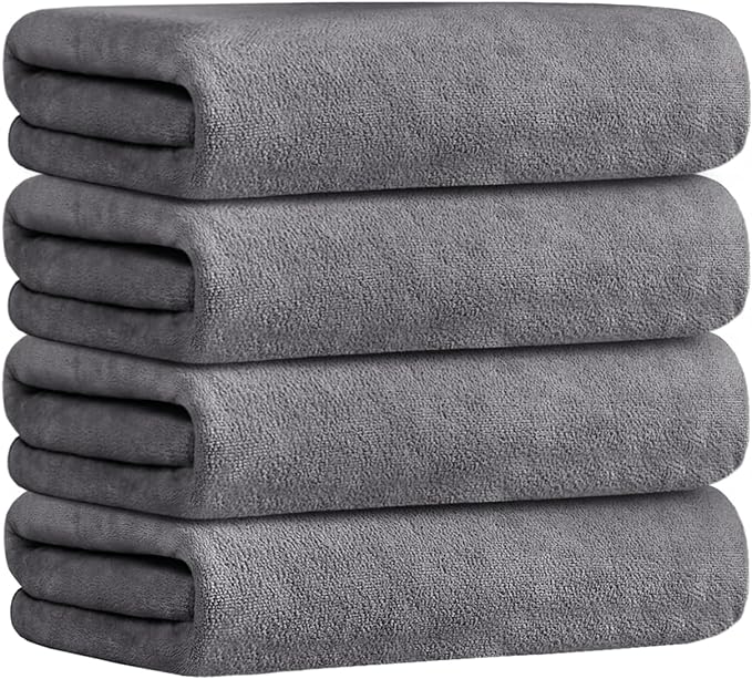 JML Bath Towels Set 4 Pack (30" x 60") - Large, Soft, Absorbent, Quick Dry Microfiber Towel for Hair Wrap, Fitness, Sports, Yoga, Swim, Pool