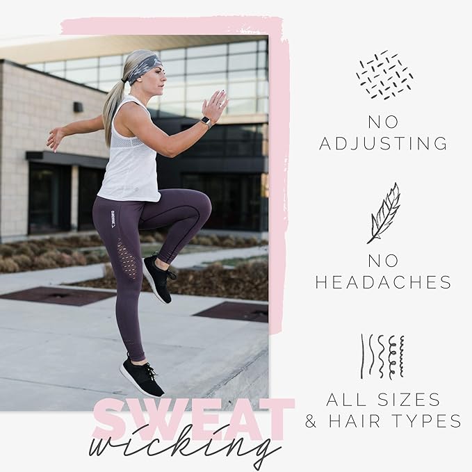 Maven Thread Workout Headbands for Women, 2Pack - 4 inch Thick Wide, Non Slip Sweatbands for Women, Ideal for Exercise, Gym Hairband for Athletic Workouts and Yoga, Black Marble