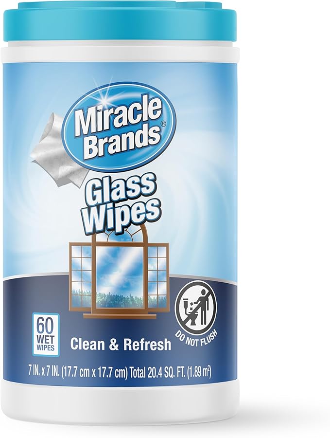 MiracleWipes for Glass, Disposable and Streak Free Cleaning Wipes for Mirrors, Windows, Kitchen, Home, and Auto- 60 Count