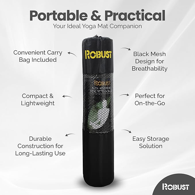 Robust Non-Slip Yoga Mat with Strap, 1/4" Thick TPE Eco-Friendly Workout Mat for Yoga with Position Lines and Texture Surface, Gym Mat for Women, Men, Pilates and Exercises Anti-Tear Sweat-Proof Exercise Mat