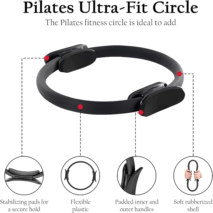 Pilates Ring Set – Magic Circle with Dual Padded Handles, Mini Exercise Ball & 5 Resistance Bands | Pilates Kit for Women | Home Workout Equipment for Full-Body Training & Fitness Set