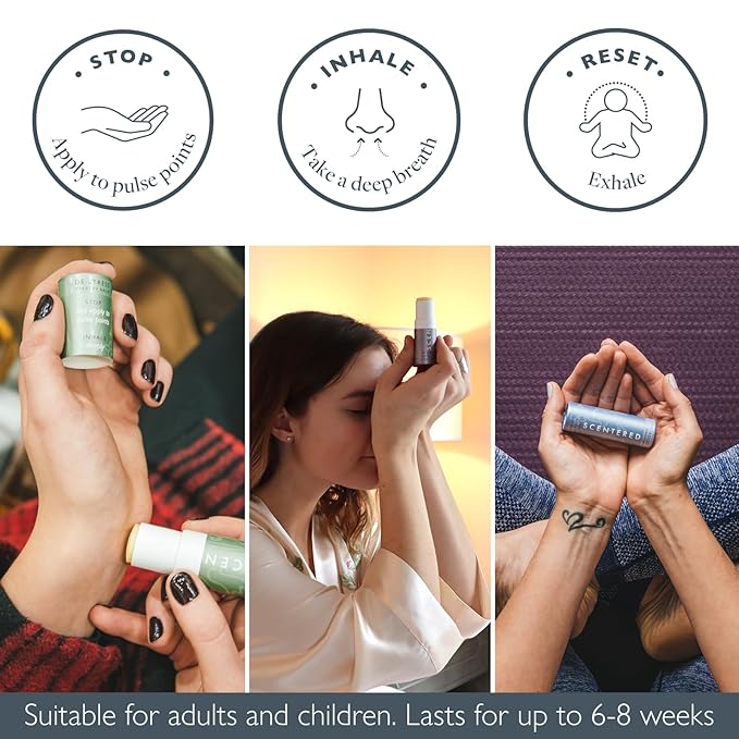 Scentered Aromatherapy Balm Gift Set - Calm & Confident - Pack of 3 Balms: Sleep Well, De-Stress, Focus - Rosemary, Cedarwood, Lavender Essential Oils - Aromatherapy Gifts for Women