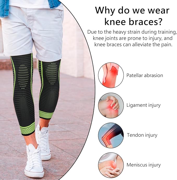 Full Leg Compression Sleeves 2 Pack Long Knee Support for Men and Women for ACJ, Meniscus Tear, Arthritis