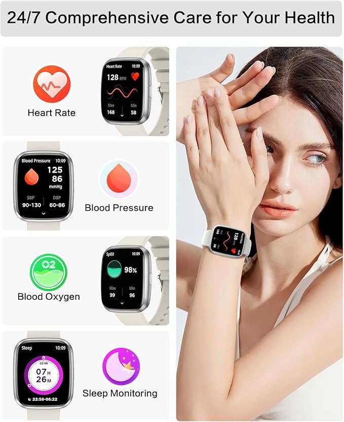 Smart Watches for Women, 1.75" Bluetooth Call, AI Voice Smartwatch, 24/7 Heart Rate Monitor, Blood Pressure/SpO2/Sleep Tracker, IP68 Waterproof, 100+ Sports Fitness Tracker for Android iOS Grey