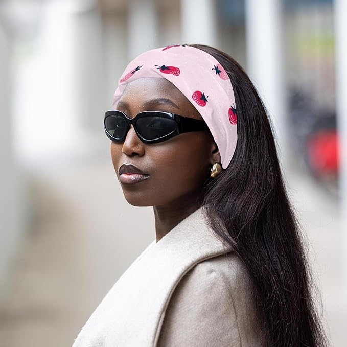 pink strawberry (2) Wide Headbands for Women