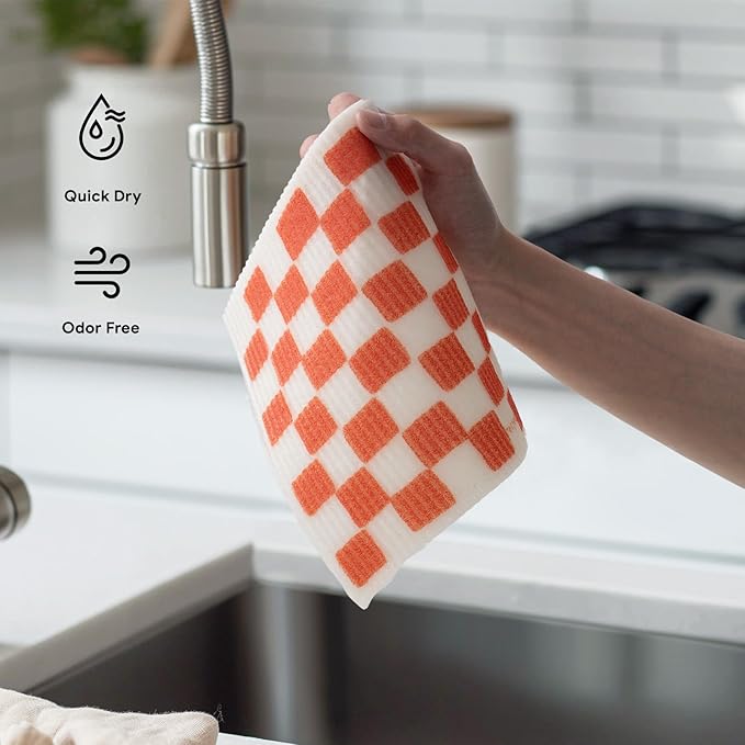 RECYCO Swedish Dishcloths for Kitchen | 6 Pack Modern Geo Washable Dish Rags | Cellulose Reusable Cleaning Paper Towels | Absorbent Counter Dish Cloth Sponge Kitchen Wipes, 8" L x 7" W
