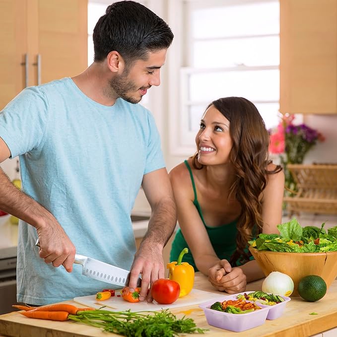 Glotoch 50 Pack Purple Meal Prep Containers Reusable 2 Compartments, Glotoch 32OZ to Go Containers for Food, Disposable Plastic Food Containers with Lids for Microwave Dishwasher Freezer Safe