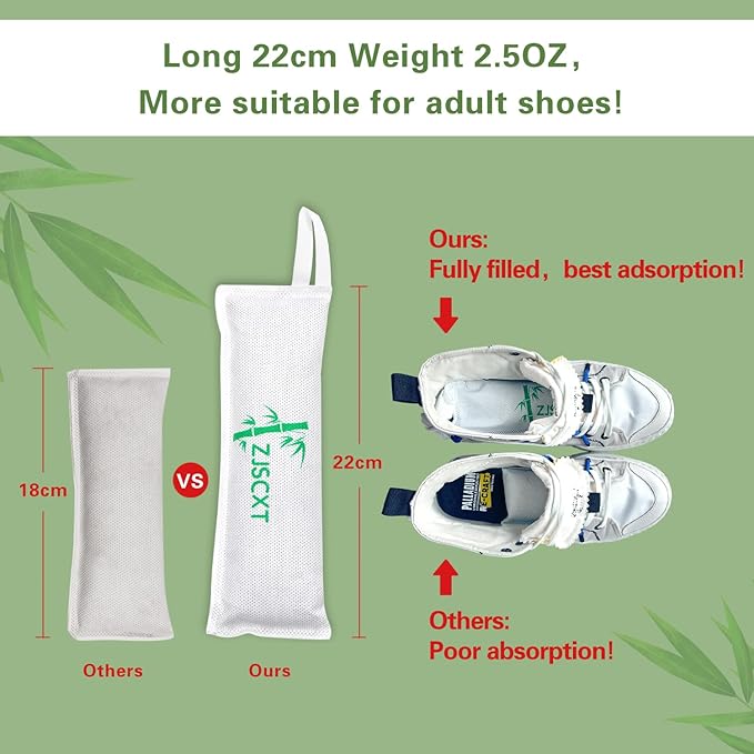 Charcoal Shoe Odor Deodorizer Inserts - Smells Eliminator for Sneakers, Boot and Gym Bag with Box Opener (6Packs, 2.8OZ/Pack)