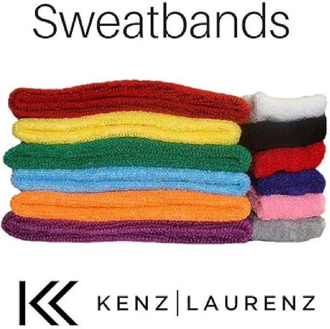 12 Sweatbands Cotton Sports Headbands Terry Cloth Moisture Wicking Athletic Basketball Headband by Kenz Laurenz