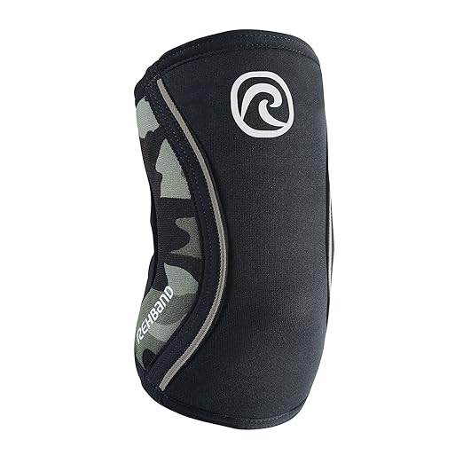 Rehband Elbow 5mm Compression Sleeve, Neoprene Elbow Sleeves for Weightlifting, Anatomical Design, Non-Slip & Close Fitting, Elbow Support Unisex, Colour:Camo, Size:Large