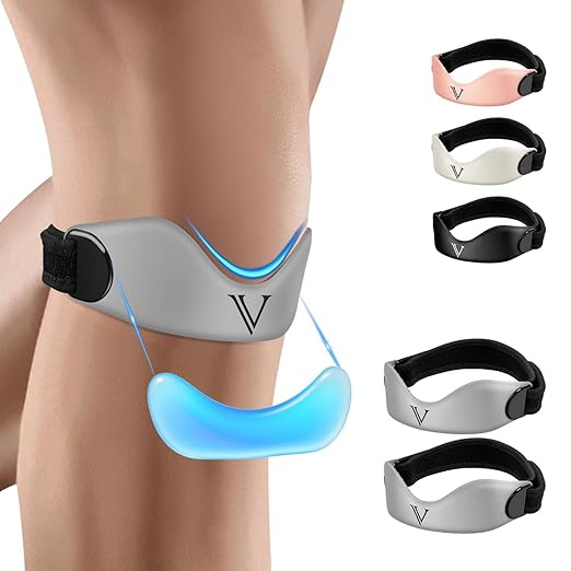 Silicone Patellar Tendon Support Strap 2-Pack, Knee Brace for Women & Men, Adjustable Non-Slip Patella Band Support for Running Basketball (Gray)