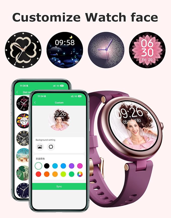 Fitness Tracker, Round Fitness Watches for Women with Bluetooth Call Heart Rate Monitor Sleep Tracker Calorie/Step Counter, Birthday Gift for Women Lady Mom Waterproof (Purple)