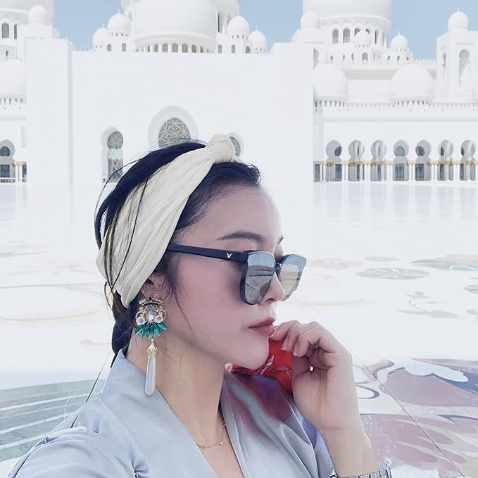 8 Pack Knot Headbands for Women Non Slip Boho Wide Hair Bands Yoga Workout Running Sport Elastic Twist Knotted Headwrap for Girls (C Spring)