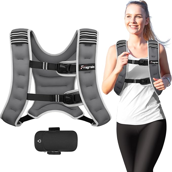 Fragraim Weighted Vest for Women Men - 8lb/10lb/12lb/16lb/22lb/25lb/30lb Weight Vest with Reflective Stripe, Detachable Phone Pouch, Ideal for Walking, Strength Training, Running, Workout, Cardio