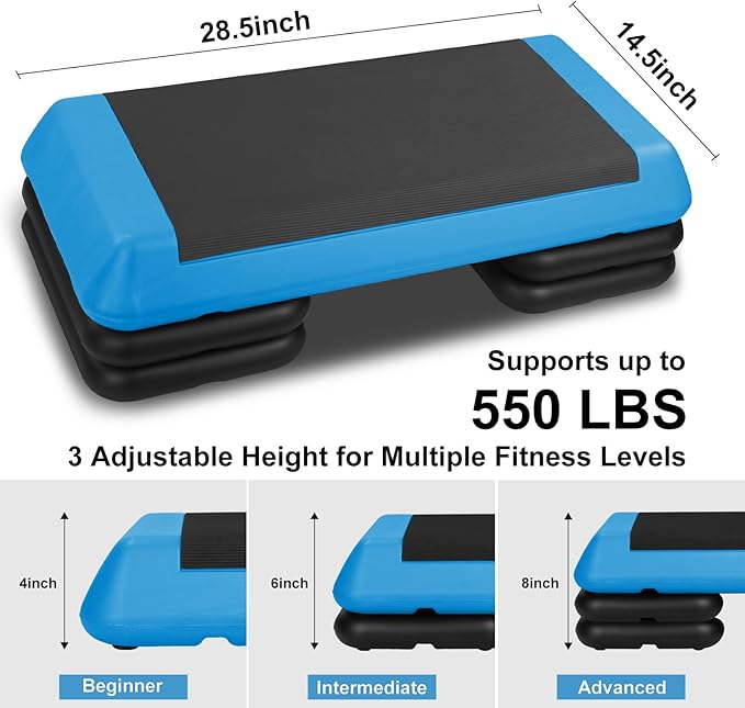 Adjustable Aerobic Stepper Workout Step with 4 Risers Fitness & Exercise Platform Trainer