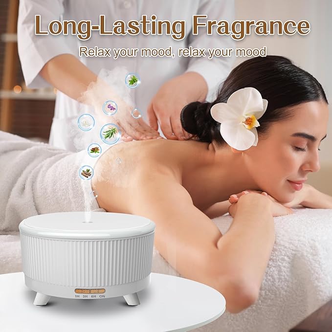 Essential Oil Diffusers for Home 500ml,Aromatherapy Diffusers for Essential Oils Large Room with 7 Colors Lights & 3 Mist Mode Waterless Auto Off,Cool Mist Humidifiers for Decor S-White