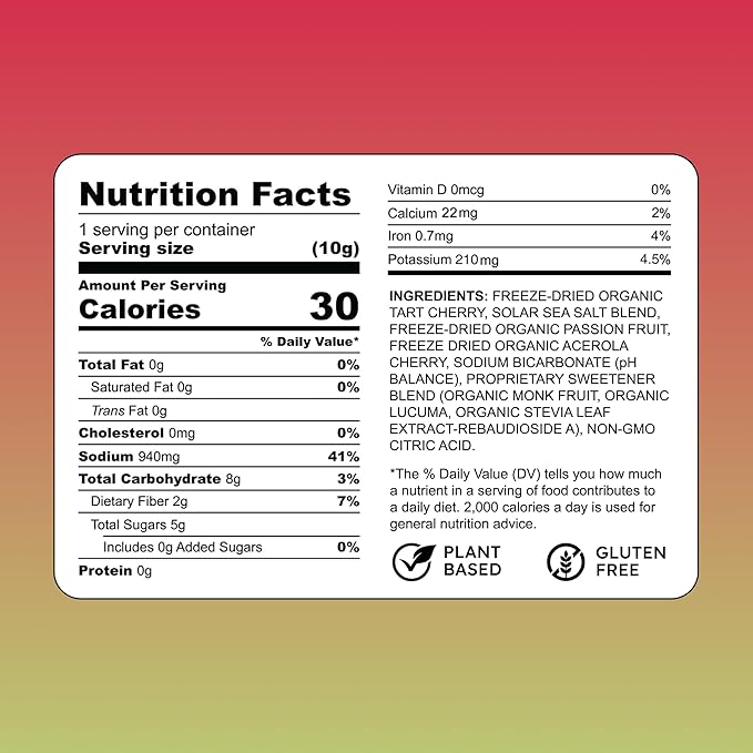 Purest Electrolyte Passion Cherry Powder Packets – Whole Food Hydration - Organic Freeze-Dried Fruits and Solar Sea Salts for Ultimate Electrolyte Balance