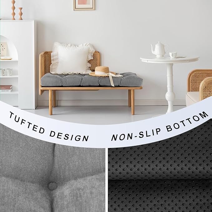 Bench Cushion 48 Inch - Chenille Fabric, High-Density Foam, Non-Slip Bottom, Soft Durable Indoor Tufted Long Seat Cushion for Window Garden Furniture (Gray, 48x16x4 Inch)