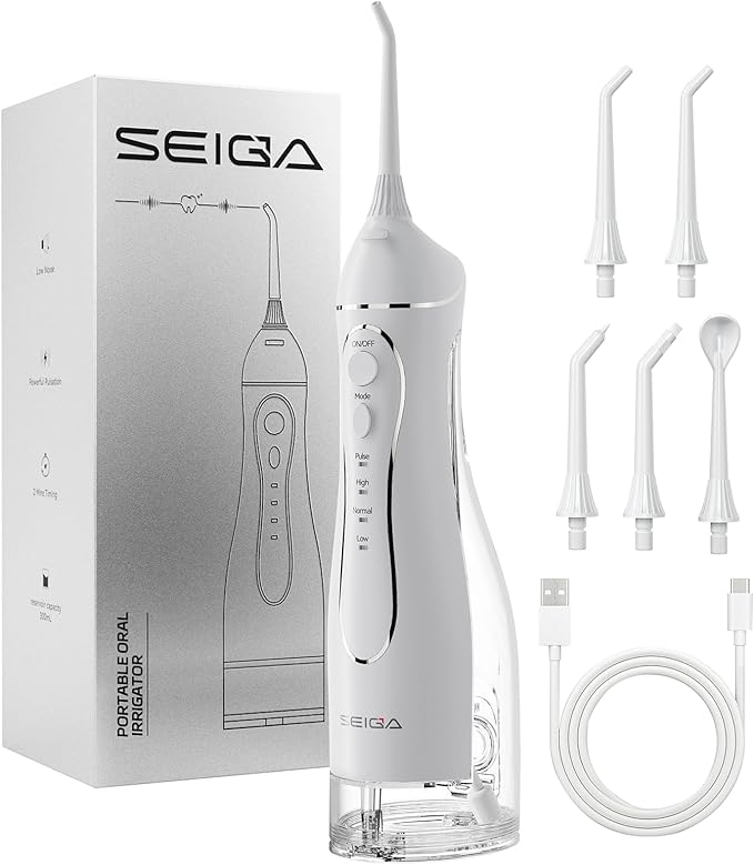 300ML Large Tank Water Dental Flosser for Teeth, Portable Cordless Oral Irrigator with 5 Replaceable Jet Tips, 4 Modes, IPX7 Waterproof Rechargeable Deep Cleaning Picks for Home Travel