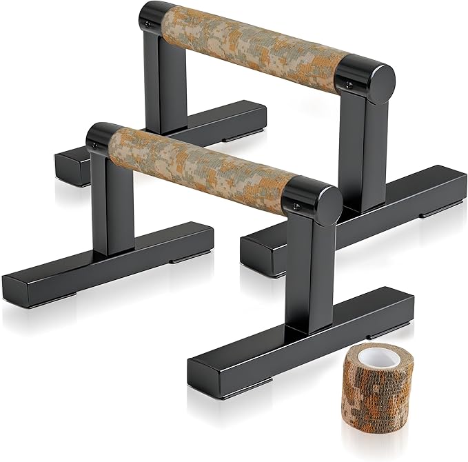 T Shape Floor Stand Wood Push Up Handle Bars for Men, Strength Training Pushup Stands Parallettes Bars with Sturdy Metal Bracket for Calisthenics, Fitness, Gymnastics, Workouts, Calistenia