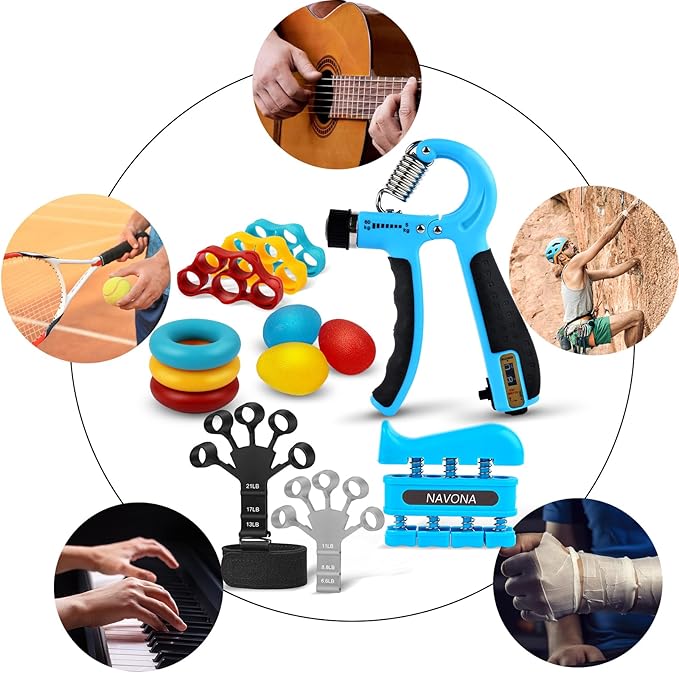 13 PCS Grip Strength Trainer Kit, Hand Gripper Strengthener, Forearm Strengthener, Finger Strengthener, Finger Exerciser, Stress Relief Ball, Forearm Workout Ring for Muscle Building and Injury Recover