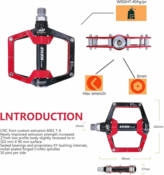 Bicycle Pedals-Aluminium Alloy Bicycle Pedals-Mountain Bike Pedals with Removable Non-Slip Studs 9/16