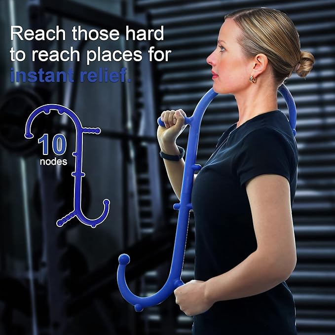 Massage Trigger Point Cane, Body Deep Tissue, Handheld Back, Neck, Shoulder, Leg and Feet Massager Rod, Muscle Release Tool Self Massage Hook Cane Gifts for Women & Men, Blue