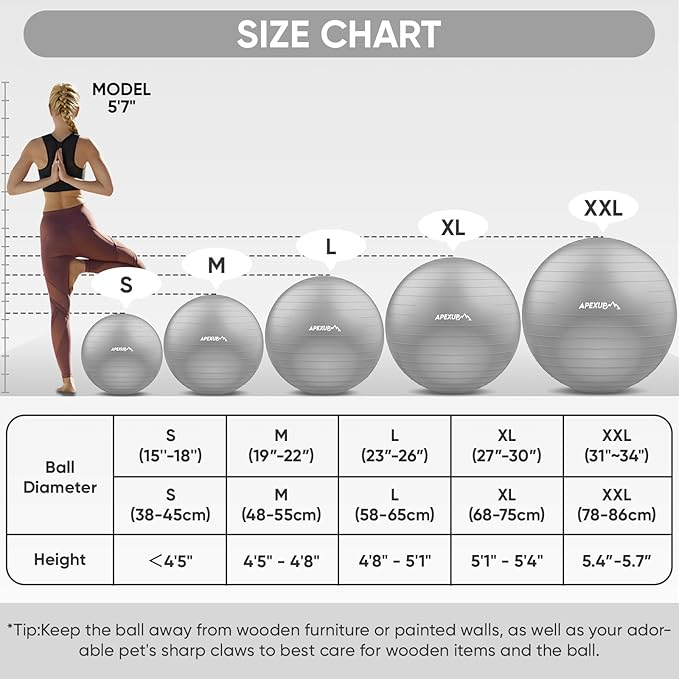 APEXUP Yoga & Pilates Ball - Anti Slip Heavy Duty Gym Ball for Fitness, Balance & Core Workout