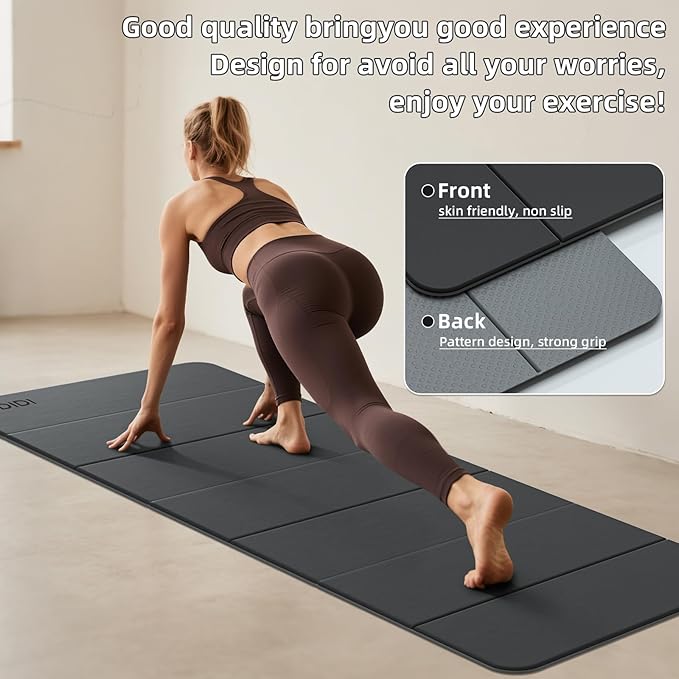 Foldable Yoga Mat Extra Thick 0.32 Inches Eco-Friendly POE Material, Non-Slip Design Fitness Mats, Multi-Purpose Workout Mats For Studio or Home Use (70 x 24 x 0.32 inches)