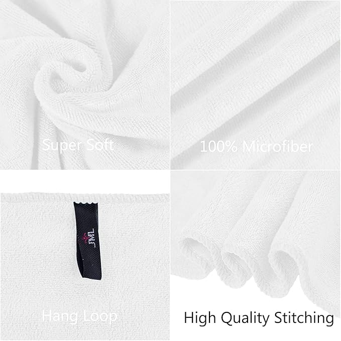 JML Bath Towel, Large Microfiber Bath Towels Set 6 Pack (30" x 60") - Soft, Extra Absorbent, Quick Dry as Hair Wrap, Fitness, Sport, Yoga, White