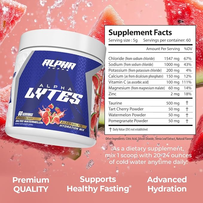 Lytes - Electrolyte Powder Daily Hydration Drink Mix - Sugar-Free, Zero Calorie Instant Formula with Trace Minerals and Antioxidants (60 Servings, Salted Watermelon Strawberry)