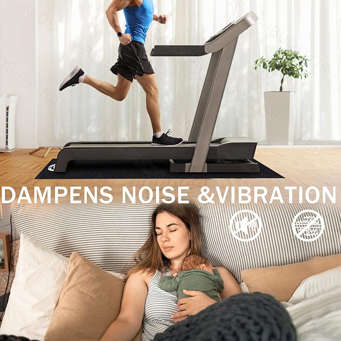 BUCKLOS Treadmill Mat for Hardwood Floors/Carpet/Tile 6mm Thick - Exercise Equipment Mats for Peloton/Nordictrack Indoor Cycling Under Floor/Hard Wood/Concrete Protect