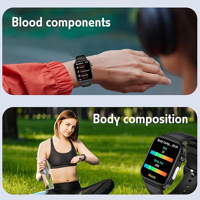 Smart Watch for Women Men (Answer/Dial) 1.96" IPS Smartwatch, 24/7 Heart Rate/Blood Oxygen/Blood Pressure/Sleep Monitor, Blood and Body Composition,100+ Sports Modes Fitness Tracker